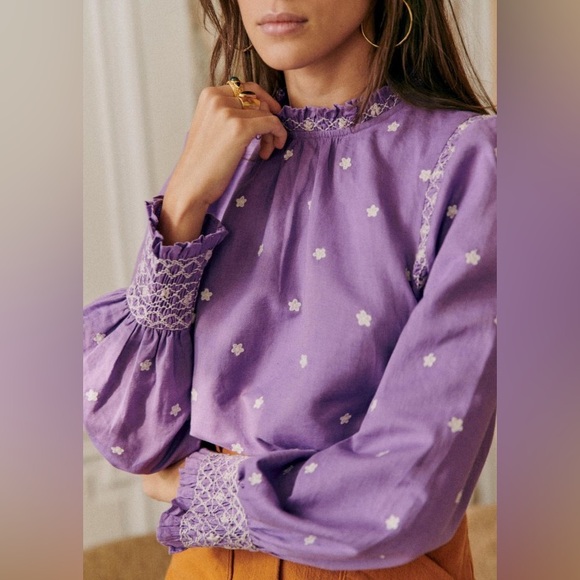 Sezane MILANO BLOUSE in Lavender Embroidered Size EU Fr 38 US 6 - Picture 3 of 12